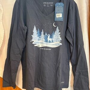Life Is Good Women’s Dark Blue Long Sleeve Tee size L